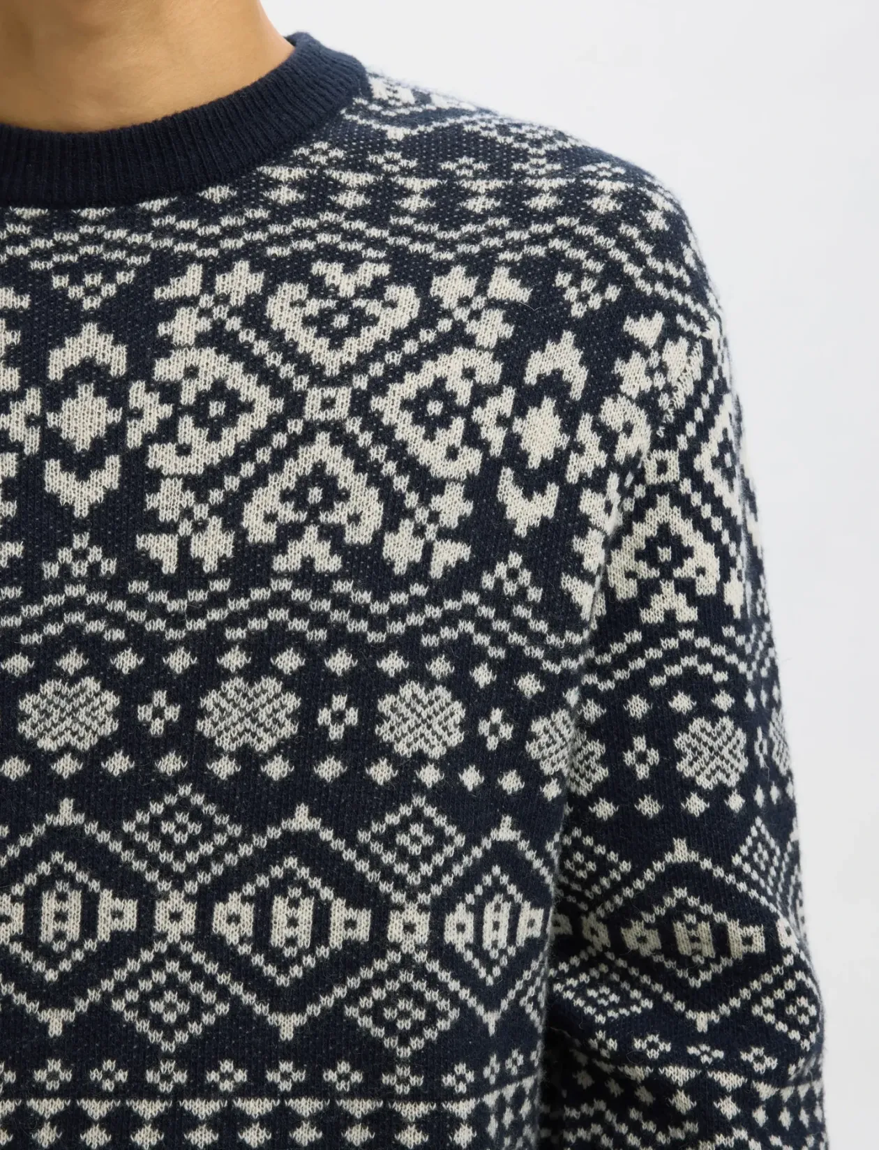 SLHHOLGER LS KNIT JAQUARD CREW NECK - Rund hals