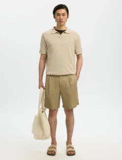 SLHMATTIS SS LINEN BLEND OPEN POLO NOOS - Kortærmede