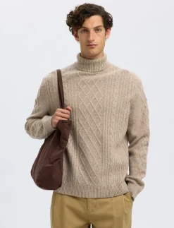 SLHNEIL LS KNIT RELAXED CABLE ROLL NECK - Rullekraver