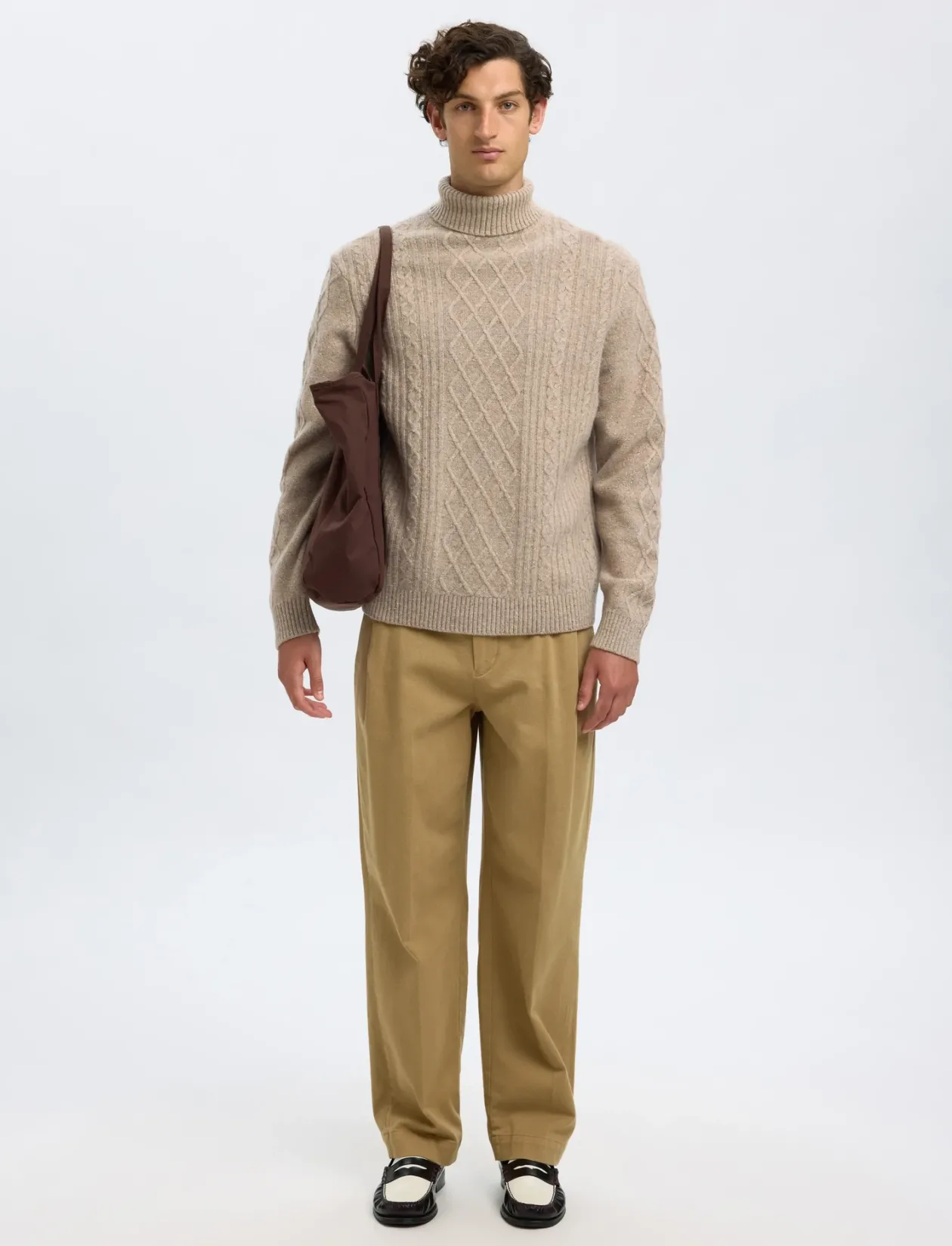 SLHNEIL LS KNIT RELAXED CABLE ROLL NECK - Rullekraver