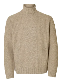 SLHNEIL LS KNIT RELAXED CABLE ROLL NECK - Rullekraver