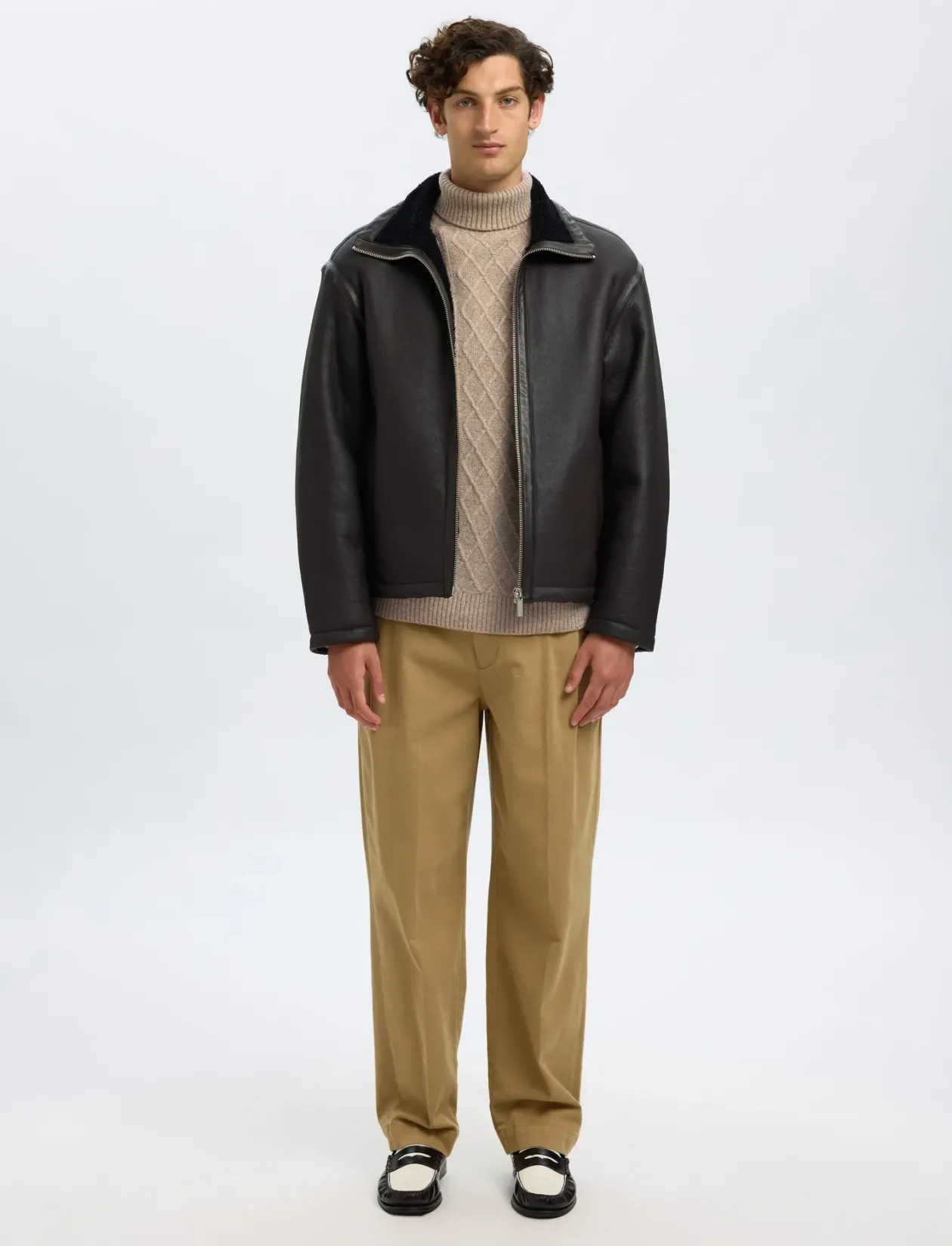 SLHNEIL LS KNIT RELAXED CABLE ROLL NECK - Rullekraver