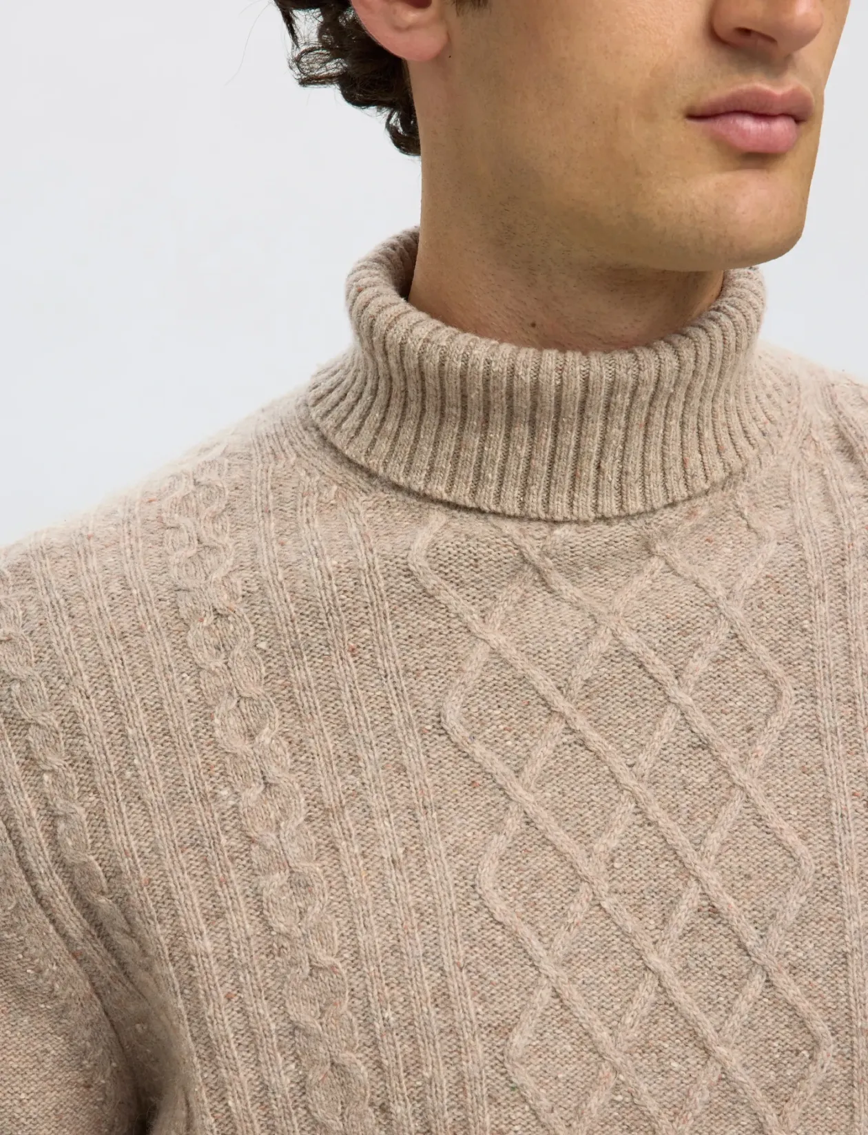 SLHNEIL LS KNIT RELAXED CABLE ROLL NECK - Rullekraver