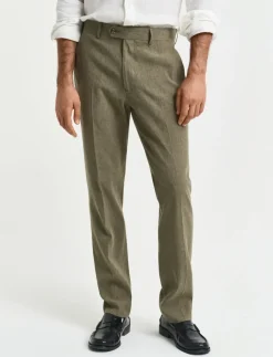 SLIM COT/LINEN SUIT PANTS - Hørbukser