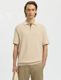 SLMCRAN SS KNIT STRUCTURE ZIP POLO NOOS - Kortærmede poloer