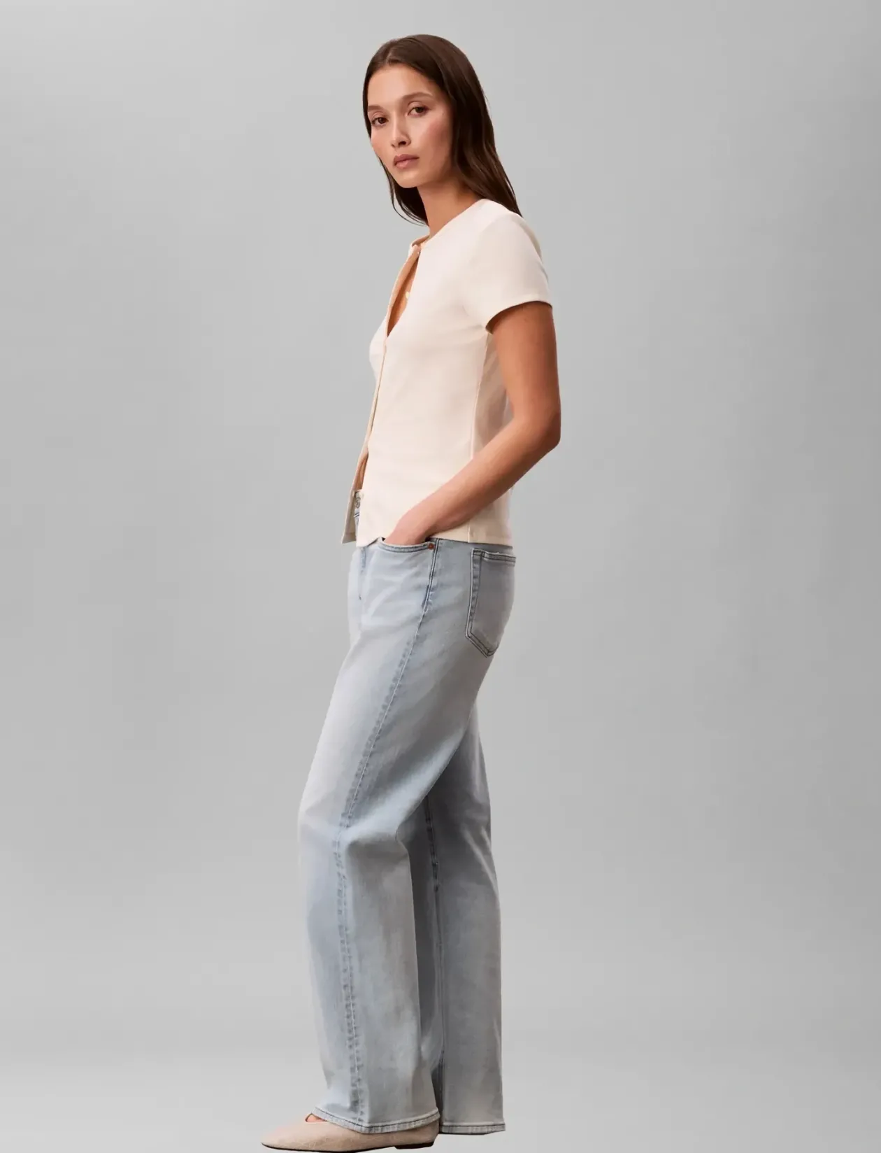 SS 1X1 REFINED RIB BUTTON UP CRE - T-shirts