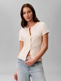 SS 1X1 REFINED RIB BUTTON UP CRE - T-shirts