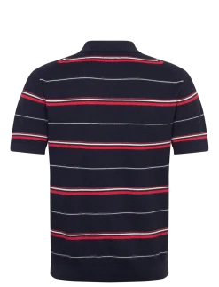 STRIPED TEXTURED ZIP POLO - Kortærmede