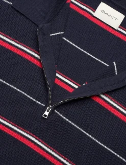 STRIPED TEXTURED ZIP POLO - Kortærmede