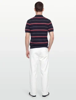 STRIPED TEXTURED ZIP POLO - Kortærmede