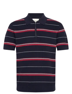 STRIPED TEXTURED ZIP POLO - Kortærmede