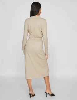 VICOMFY L/S COLLAR RIB KNIT DRESS - NOOS - Midi kjoler