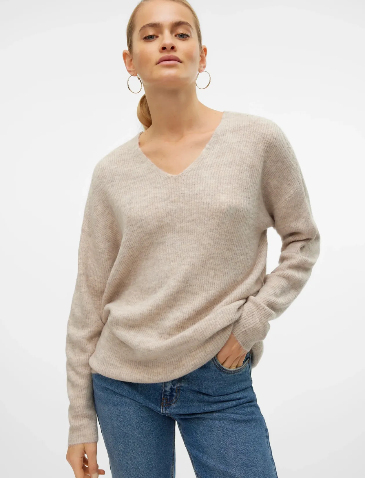 VMCREWLEFILE LS V-NECK BLOUSE NOOS - Trøjer