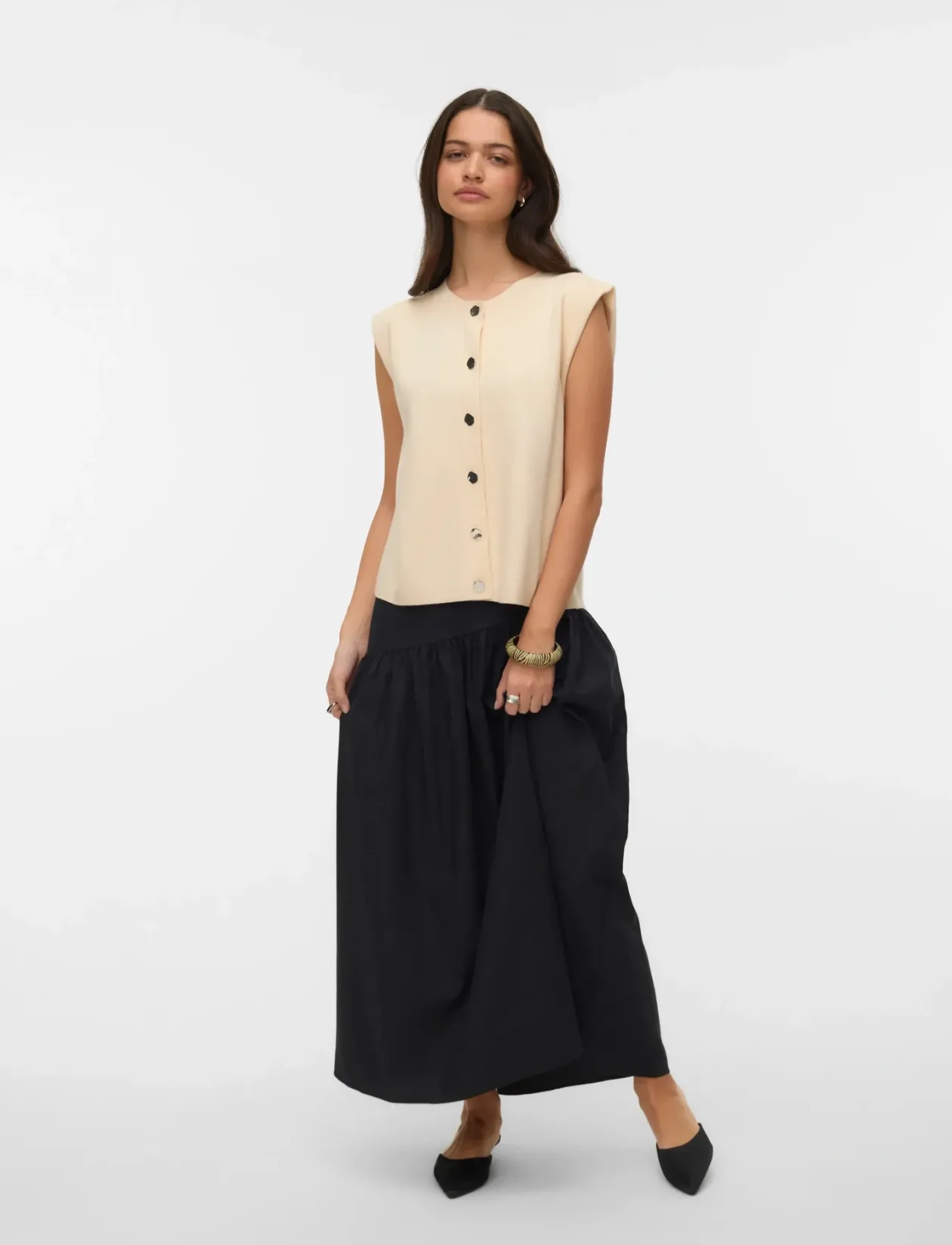 VMGOLD SL O-NECK BUTTON VEST BOO - Strikveste