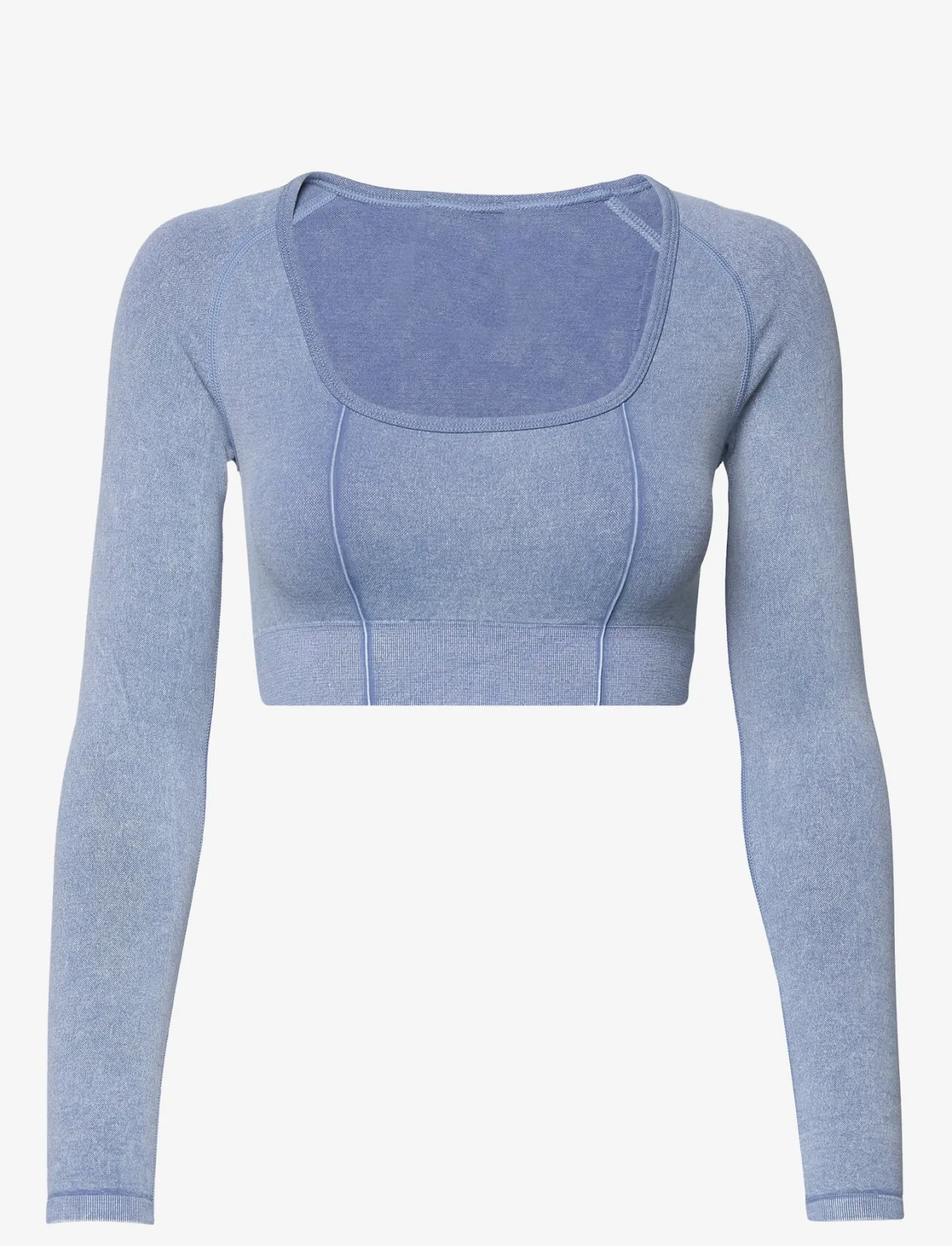 Washed Denim Seamless Cropped Long Sleeve - Crop tops