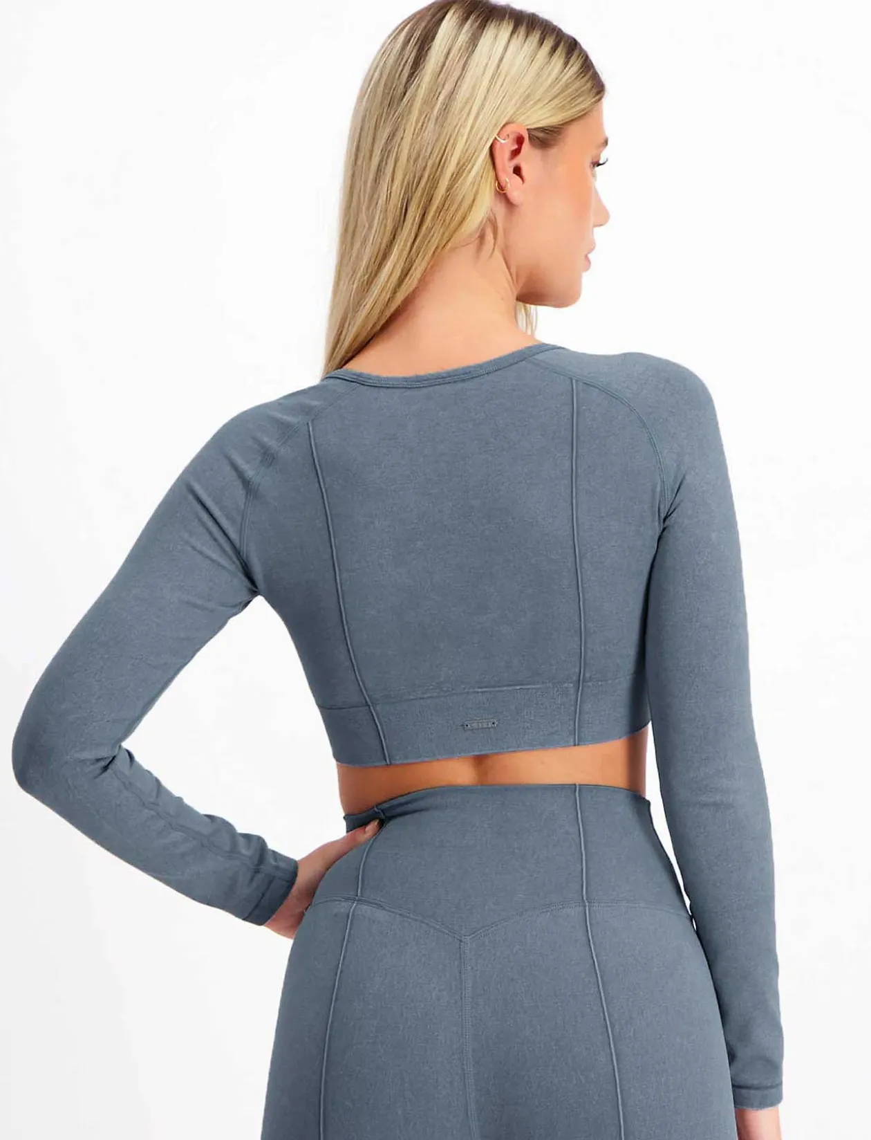 Washed Denim Seamless Cropped Long Sleeve - Crop tops