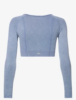 Washed Denim Seamless Cropped Long Sleeve - Crop tops