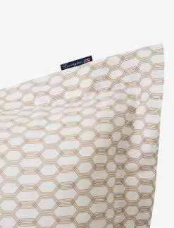 White/Dk Beige Printed Cotton Sateen Pillowcase - Pudebetræk