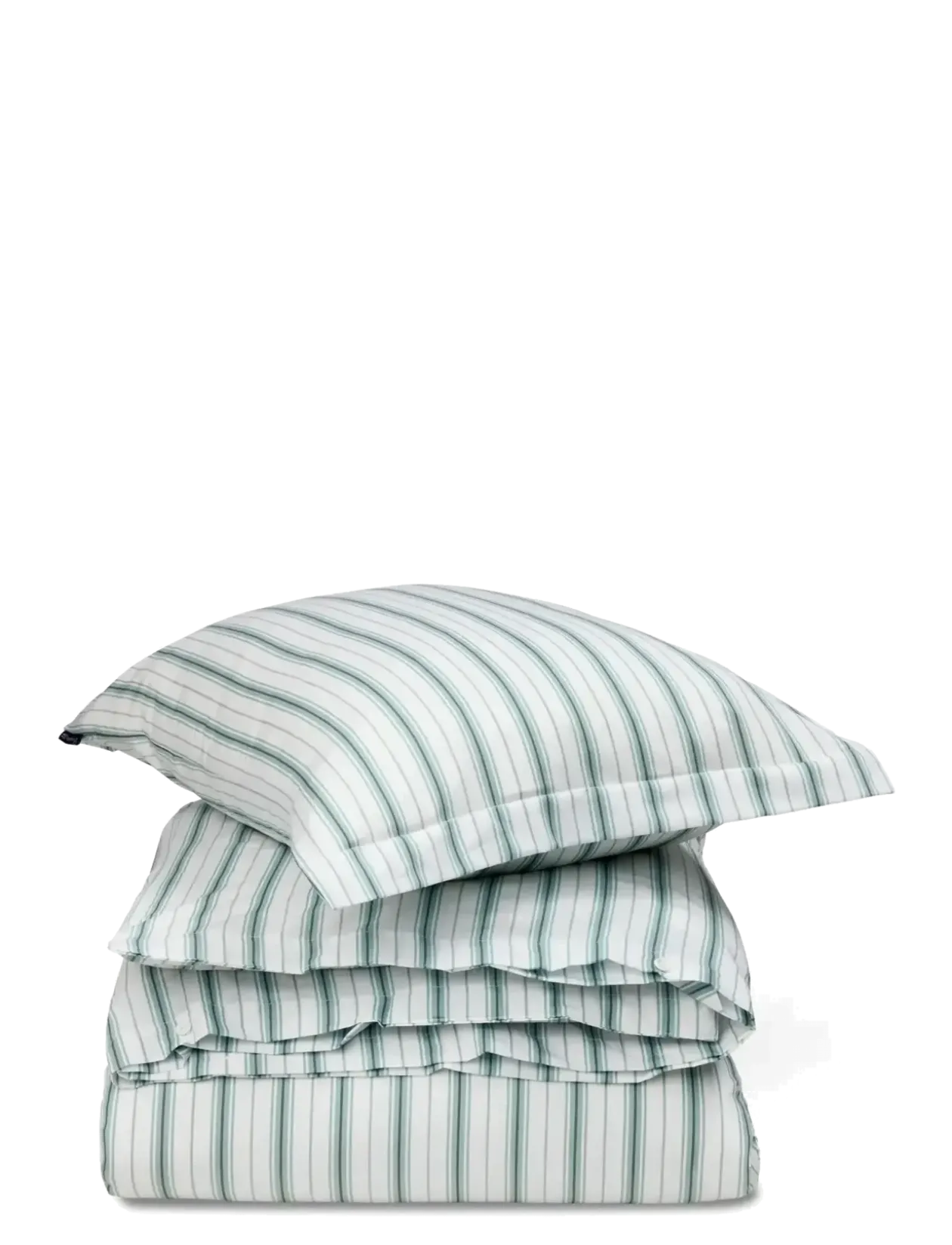 White/Eucalyptus Striped Cotton Poplin Bed Set - Sengesæt