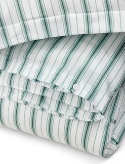 White/Eucalyptus Striped Cotton Poplin Bed Set - Sengesæt