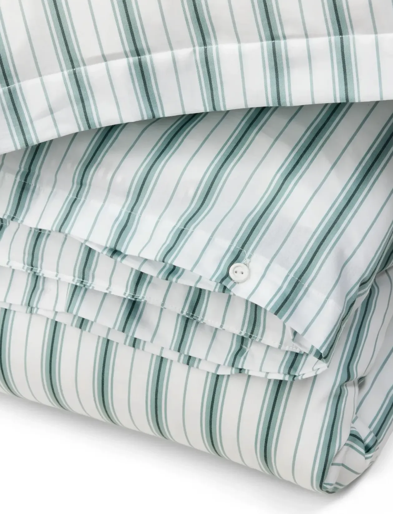 White/Eucalyptus Striped Cotton Poplin Bed Set - Sengesæt