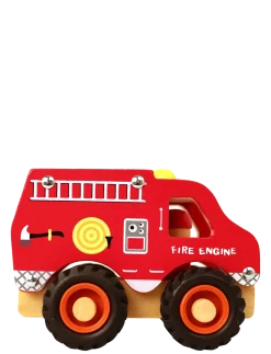Wooden fire engine with rubber wheels - Lastbiler