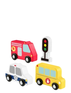 Wooden Vehicle Pack, Push-Along Toys for Toddler Pretend Play, 4 Wood Pieces - Legetøjsbiler