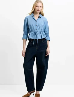 ZAVES CHAMBRAY DRAWSTRING TOP - Kortærmede skjorter